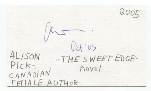 Alison Pick Signed 3x5 Index Card Autographed Signature Author Writer