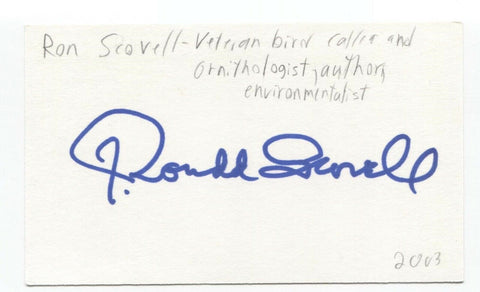 Ron Scovell Signed 3x5 Index Card Autographed Signature Author Ornithologist 