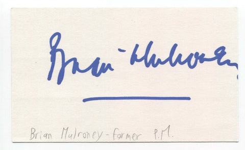Brian Mulroney Signed 3x5 Index Card Autographed Signature Canada PM