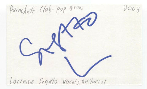 The Parachute Club - Lorraine Segato Signed 3x5 Index Card Autographed Signature