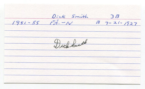 Dick Smith Signed 3x5 Index Card Autographed Baseball 1950 Pittsburgh Pirates