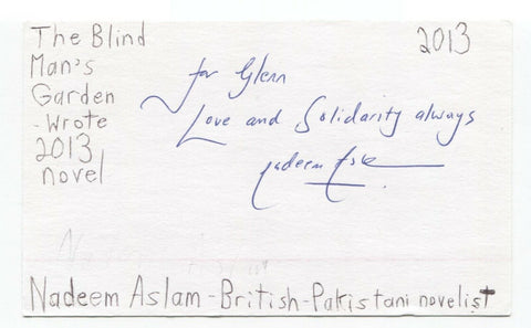 Nadeem Aslam Signed 3x5 Index Card Autographed Signature Author Writer