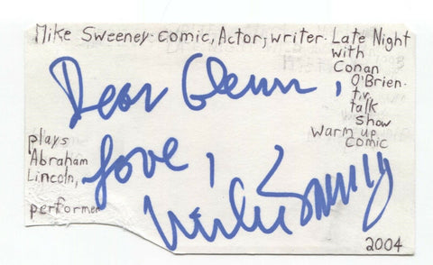 Mike Sweeney Signed 3x5 Index Card Autographed Signature Actor Writer Conan