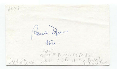 Sandra Djwa Signed 3x5 Index Card Autographed Signature Author Writer