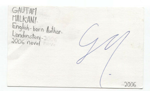 Gautam Malkani Signed 3x5 Index Card Autographed Signature Author Journalist