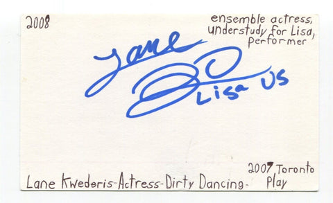 Lane Kwederis Signed 3x5 Index Card Autographed Actress 5 Doctors