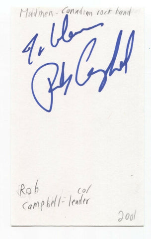 Mudmen - Robby Campbell Signed 3x5 Index Card Autographed Signature Band