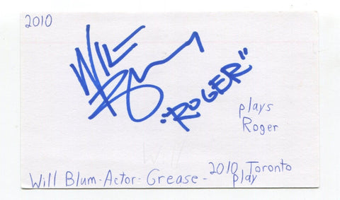 Will Blum Signed 3x5 Index Card Autographed Actor Grease Frozen On Broadway