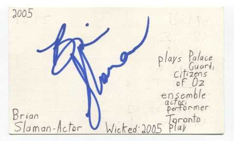 Brian Slaman Signed 3x5 Index Card Autographed Actor Wicked Broadway