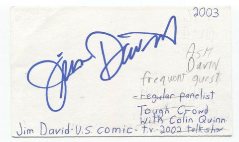 Jim David Signed 3x5 Index Card Autographed Signature Comedian Comic Actor