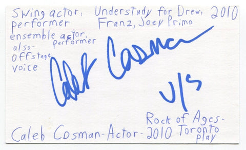 Caleb Cosman Signed 3x5 Index Card Autographed Actor Nikita Murdoch Mysteries
