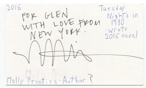 Molly Prentiss Signed 3x5 Index Card Autographed Tuesday Nights In 1980 Author