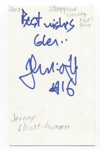 Staggered Crossing - Jeremy Elliott Signed 3x5 Index Card Autographed Signature