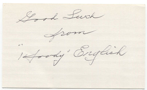 Woody English Signed 3x5 Index Card Baseball Autographed Signature