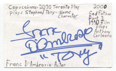 Franc D'Ambrosio Signed 3x5 Index Card Autographed Signature The Godfather
