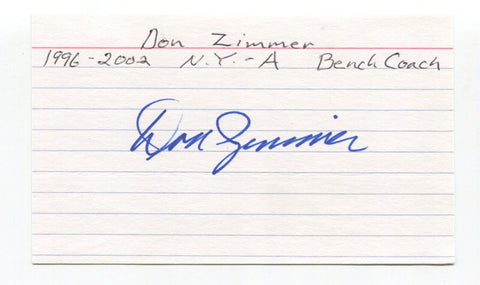 Don Zimmer Signed 3x5 Index Card Autographed Baseball MLB Los Angeles Dodgers