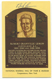 Bob Lemon Signed Gold HOF Plaque Baseball Hall of Fame Autographed Postcard