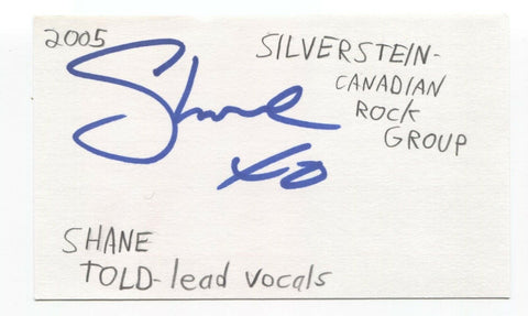 Silverstein - Shane Told Signed 3x5 Index Card Autographed Signature Band