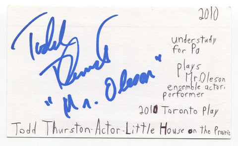 Todd Thurston Signed 3x5 Index Card Autographed Actor Little House IQ