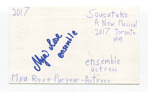 Mya Rose Puryear Signed 3x5 Index Card Autograph Actress Avengers Academy Voice