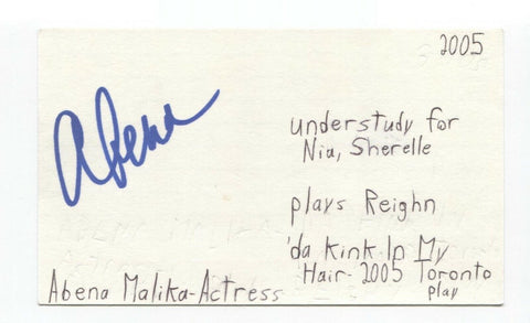 Abena Malika Signed 3x5 Index Card Autographed Signature Actress Singer