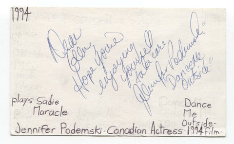 Jennifer Podemski Signed 3x5 Index Card Autograph Signature Actress