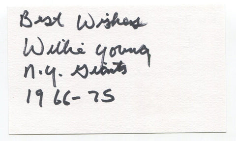 Willie Young Signed 3x5 Index Card Autographed Football NFL Detroit Lions