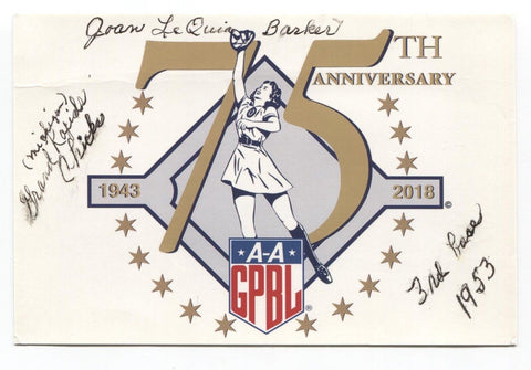 Joan Lequia-Barker Signed Card Autographed Baseball Grand Rapids Chicks AAGPBL