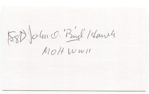 John D. Hawk Signed 3x5 Index Card Autographed Military Medal of Honor MOH Bud