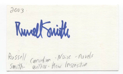 Russell Smith Signed 3x5 Index Card Autographed Signature Writer Author