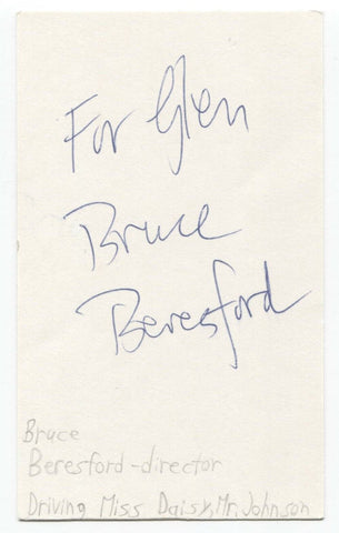 Bruce Beresford Signed 3x5 Index Card Autographed Director Driving Miss Daisy