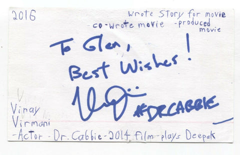 Vinay Virmani Signed 3x5 Index Card Autographed Signature Actor