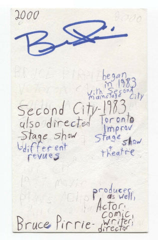 Bruce Pirrie Signed 3x5 Index Card Autographed Signature Actor Comedian