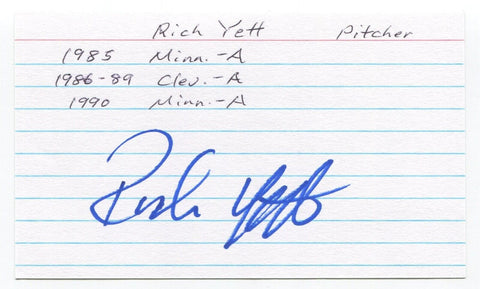 Rich Yett Signed 3x5 Index Card Autographed Baseball MLB Minnesota Twins