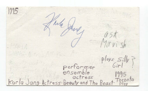 Karla Jang Signed 3x5 Index Card Autographed Signature Actress Degrassi