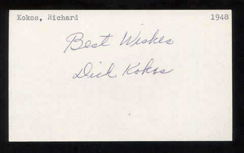 Dick Kokos Signed 3 x 5 Inch Index Card Autographed Baseball Signature