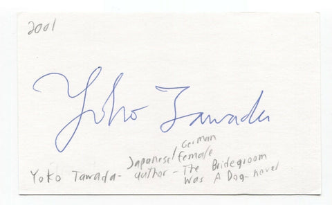 Yoko Tawada Signed 3x5 Index Card Autographed Signature Writer Author
