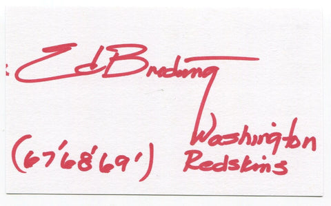 Edward "Ed" Breding Signed 3x5 Index Card Autographed Washington Redskins NFL