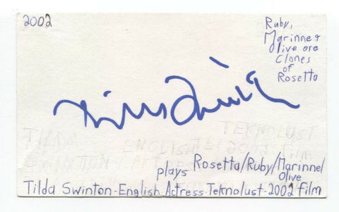 Tilda Swinton Signed 3x5 Index Card Autographed Avengers Dr. Strange Narnia