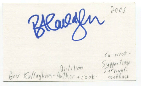 Bev Callaghan Signed 3x5 Index Card Autographed Canadian Chef Cooking Host