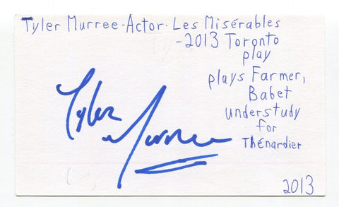 Tyler Murree Signed 3x5 Index Card Autographed Actor Trucktown Murdoch Mysteries