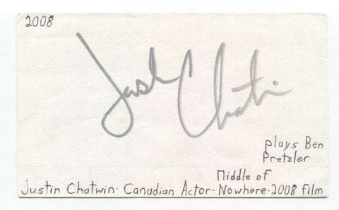 Justin Chatwin Signed 3x5 Index Card Autographed Actor Shameless Doctor Who