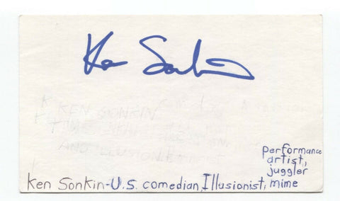 Ken Sonkin Signed 3x5 Index Card Autographed Signature Comedian Mime
