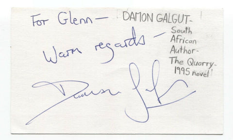 Damon Galgut Signed 3x5 Index Card Autographed Signature Author Playwright