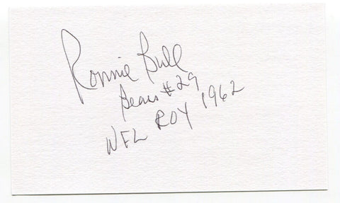 Ronnie Bull Signed 3x5 Index Card Autograph NFL Football 1963 Chicago Bears ROY