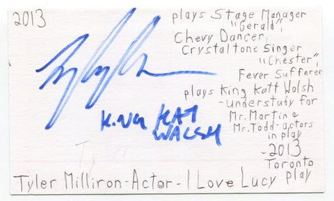 Tyler Milliron Signed 3x5 Index Card Autographed Actor Dancer Director