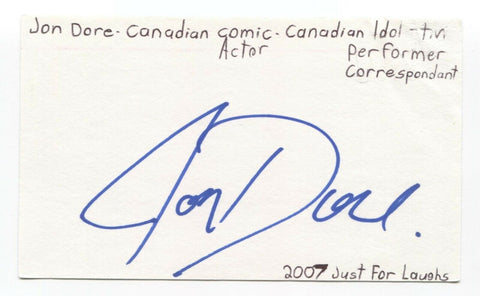 Jon Dore Signed 3x5 Index Card Autographed Signature Actor