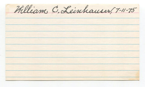 Bill Leinhauser Signed 3x5 Index Card Autographed Baseball MLB Replaced Ty Cobb