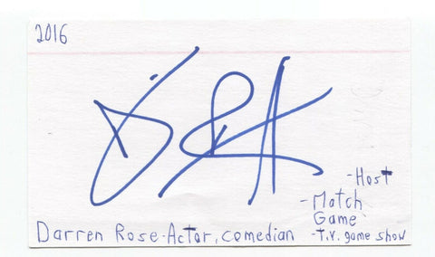 Darrin Rose Signed 3x5 Index Card Autographed Signature Comedian Host Match Game