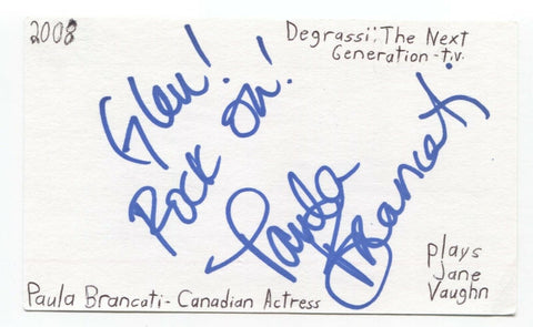 Paula Brancati Signed 3x5 Index Card Autograph Signature Actress Degrassi